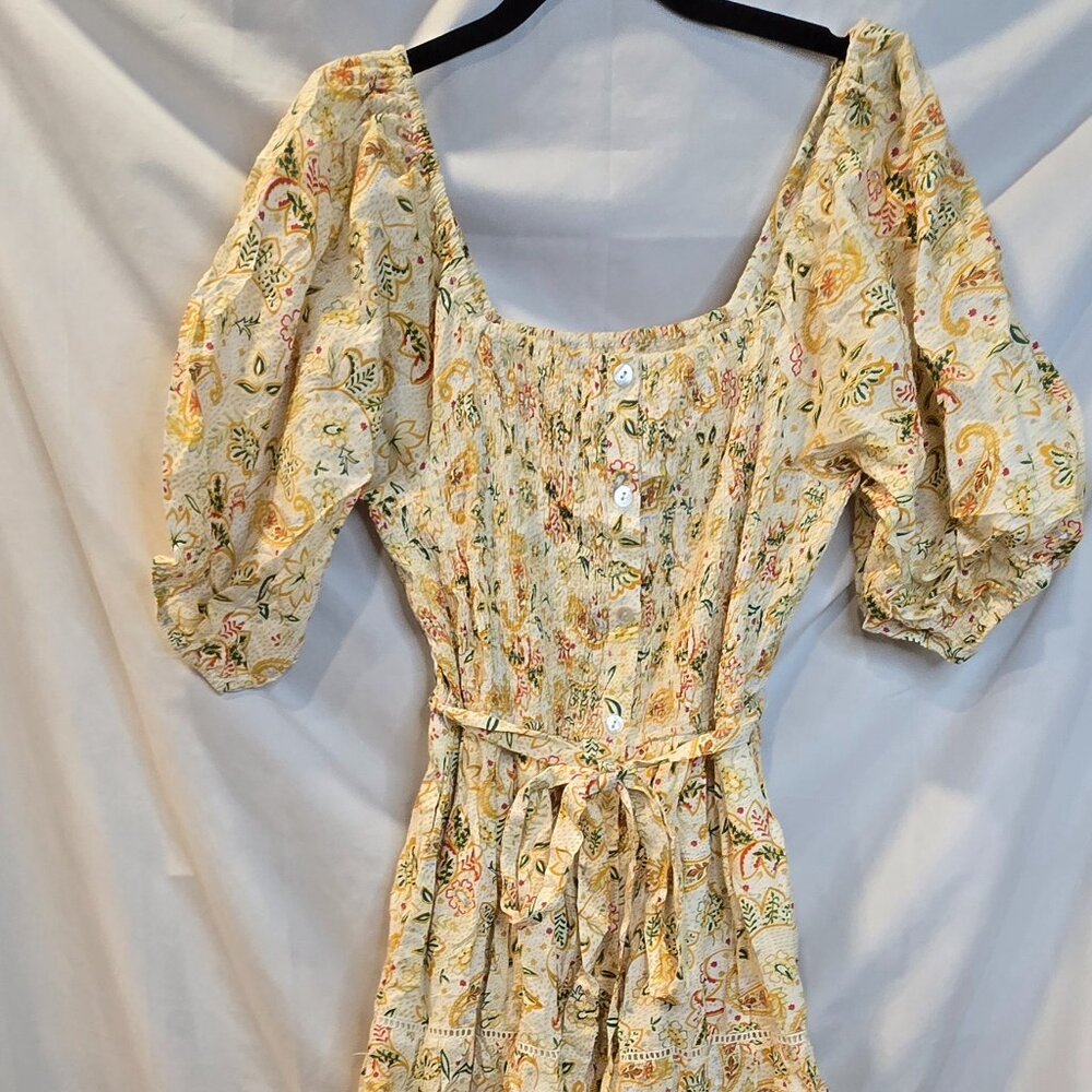 Wayward Fancies Dress Eshakti Yellow Paisley Size 8-Medium Belt Pockets Lined